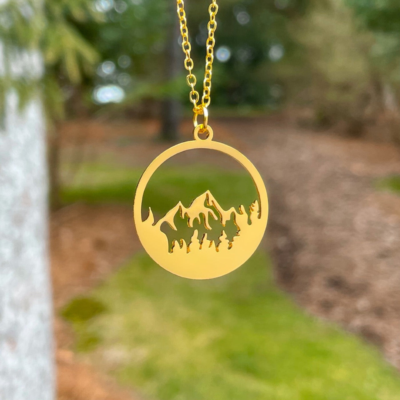 Gold Pine Mountain Pendant Necklace